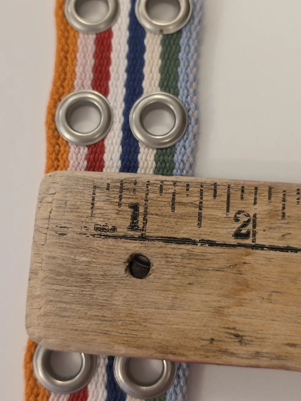 Retro Rainbow Cotton Webbing Belt Double Prong Buckle Unisex Womens XL 42